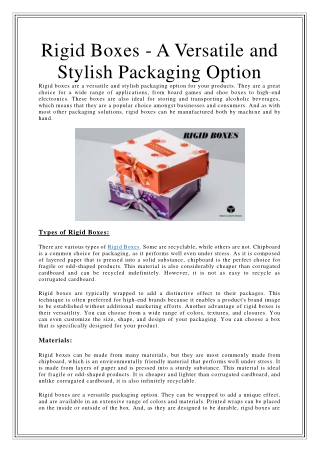 Rigid Boxes - A Versatile and Stylish Packaging Option