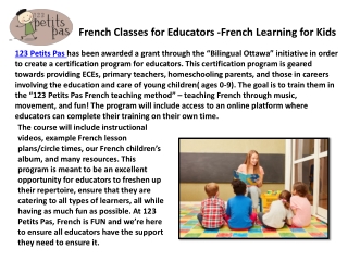 Practicing French Winter 2022 - 123 Petits Pas - Bilingual Classes Ottawa