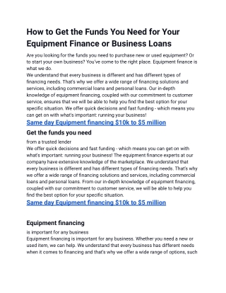 How to Get the Funds You Need for Your Equipment Finance or Business Loans