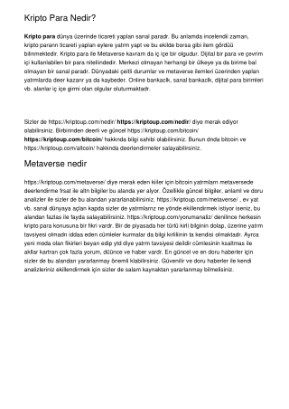 Kripto Para Nedir?