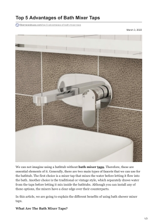 Top 5 Advantages of Bath Mixer Taps