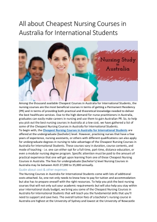 All about Cheapest Nursing Courses in Australia for Students