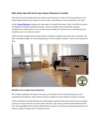 Why chose cleat the lot for your House Clearance in London