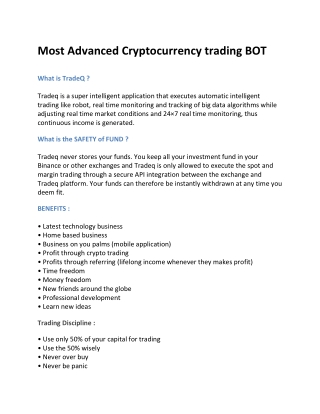 Most Advanced Cryptocurrency trading BOT