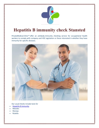 Hepatitis B immunity check Stansted