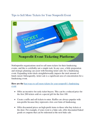 Tips to Sell More Tickets for Your Nonprofit Event