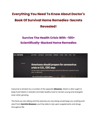 Everything You Need To Know About Doctor's Book Of Survival Home Remedies-Secrets Revealed