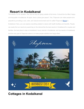 Best Resorts in Kodaikanal Best Cottages in Kodaikanal Thapovan