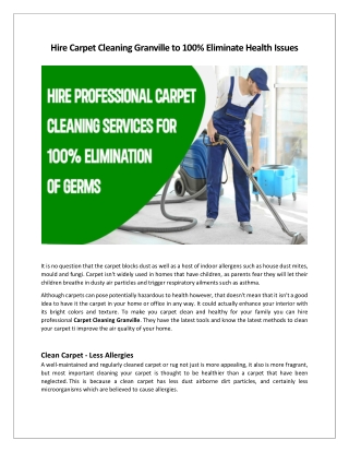 Carpet Cleaning Granville - Tips to 100% Eliminate Health Issues