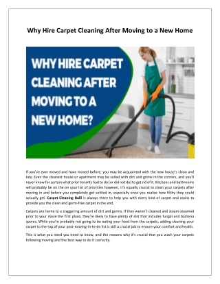 Why Hire Carpet Cleaning After Moving to a New Home