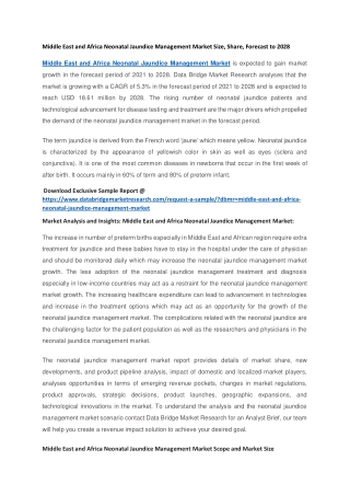 Middle East and Africa Neonatal Jaundice Management Market Size, Share, Forecast to 2028