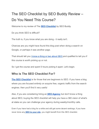 The SEO Checklist by SEO Buddy Review – Do You Need This Course_