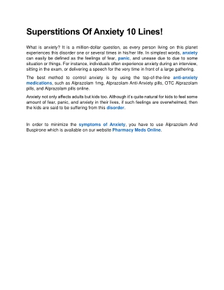 Superstitions Of Anxiety 10 Lines!