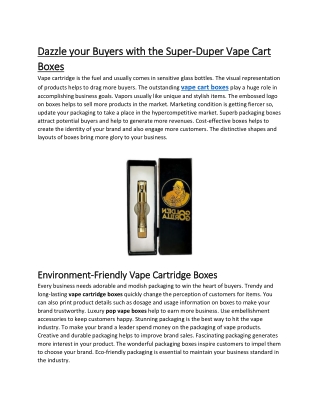 Dazzle your Buyers with the Super-Duper Vape Cart Boxes