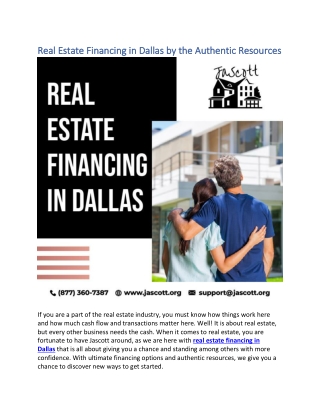 Real Estate Financing in Dallas by the Authentic Resources