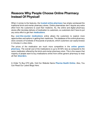 Reasons Why People Choose Online Pharmacy Instead Of Physical!