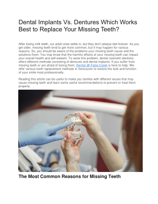 Dental Implants Vs Dentures Which Works Best to Replace Your Missing Teeth