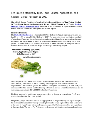 Pea Protein Market by Type, Form, Source, Application, and Region - Global Forecast to 2027-converted