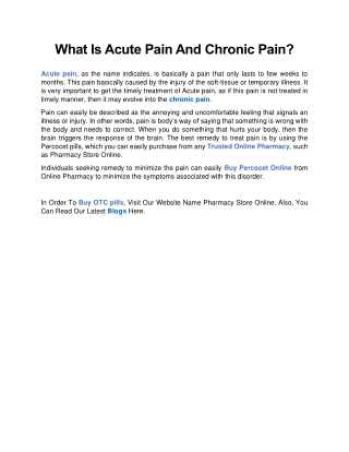 What Is Acute Pain And Chronic Pain
