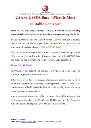 USA vs USSSA Bats - What Is More Suitable For You?