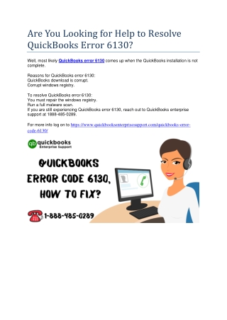Are You Looking for Help to Resolve QuickBooks Error 6130