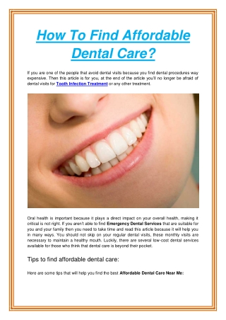 How To Find Affordable Dental Care