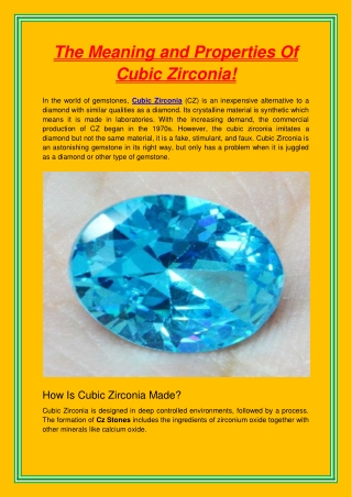 The Meaning and Properties Of Cubic Zirconia