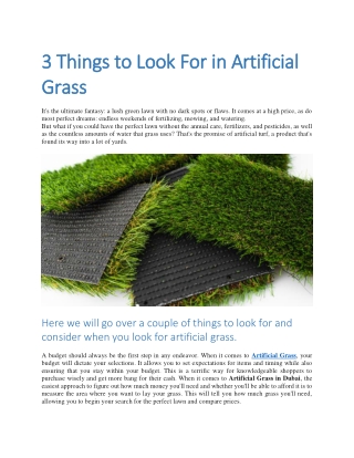 3 Things to Look For In Artificial Grass