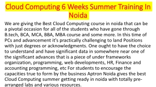 Cloud Computing 6 Weeks Summer Training In Noida
