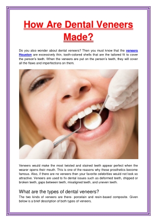 How Are Dental Veneers Made