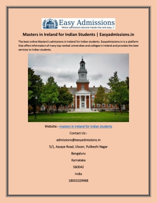 Masters in Ireland for Indian Students | Easyadmissions.in