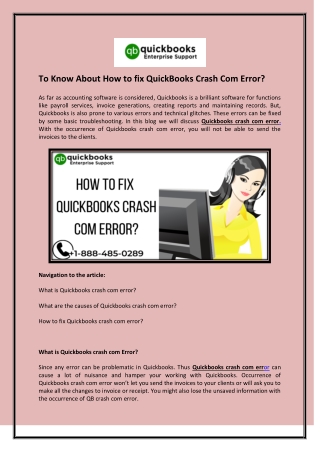 How to fix QuickBooks Crash Com Error?