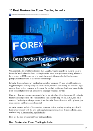 10 Best Brokers for Forex Trading in India