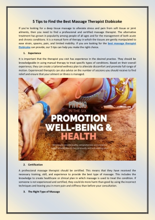 5 Tips to Find the Best Massage Therapist Etobicoke