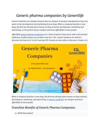 Generic pharma companies by Generilife