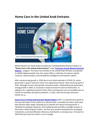 United Arab Emirates Home Care Market Research Report 2026