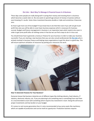 Elo Cole – Best Way To Manage A Financial Issues In A Business