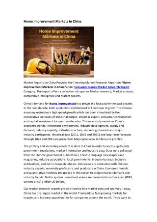 Home Improvement Markets in China
