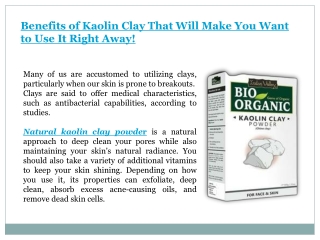 Benefits of Kaolin Clay Power