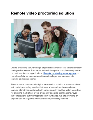 Remote video proctoring solution