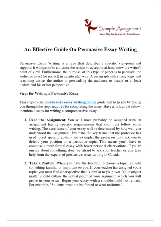 An Effective Guide On Persuasive Essay Writing