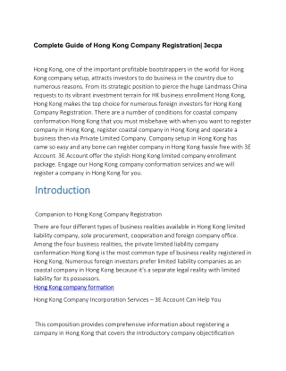 Complete Guide of Hong Kong Company Registration| 3ecpa