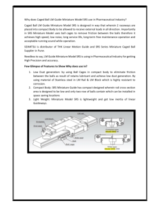 Why does Caged Ball LM Guide Miniature Model SRS use in Pharmaceutical Industry?