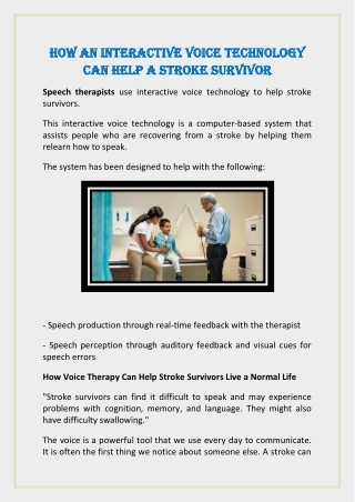 How an Interactive Voice Technology Can Help A Stroke Survivor