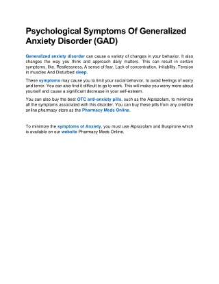 Psychological Symptoms Of Generalized Anxiety Disorder (GAD)