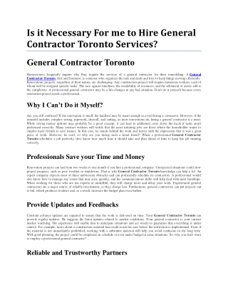Want Long-Lasting Renovation Services? Hire Professional General Contractor Toro
