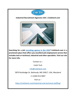 Industrial Recruitment Agencies USA | Colshtech.com