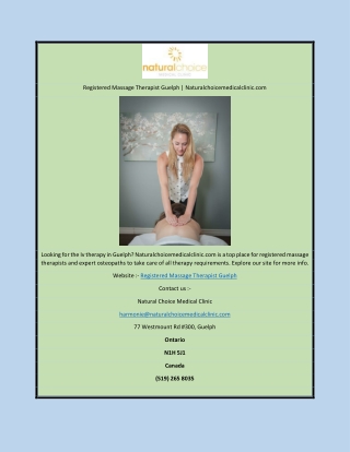 Registered Massage Therapist Guelph | Naturalchoicemedicalclinic.com