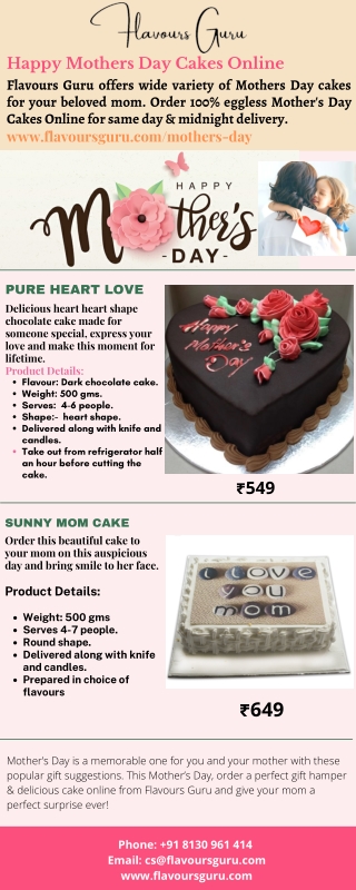 Order & Send Special Mother's Day Cake Online in Delhi, Gurgaon NCR - Flavours G