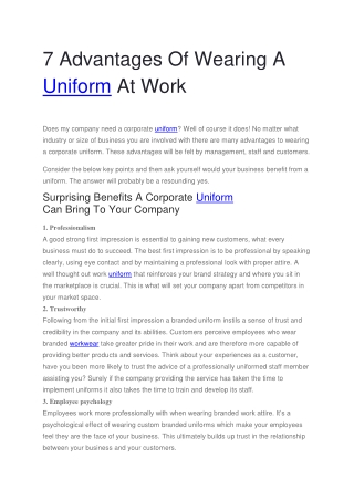 7 Advantages Of Wearing A Uniform At Work
